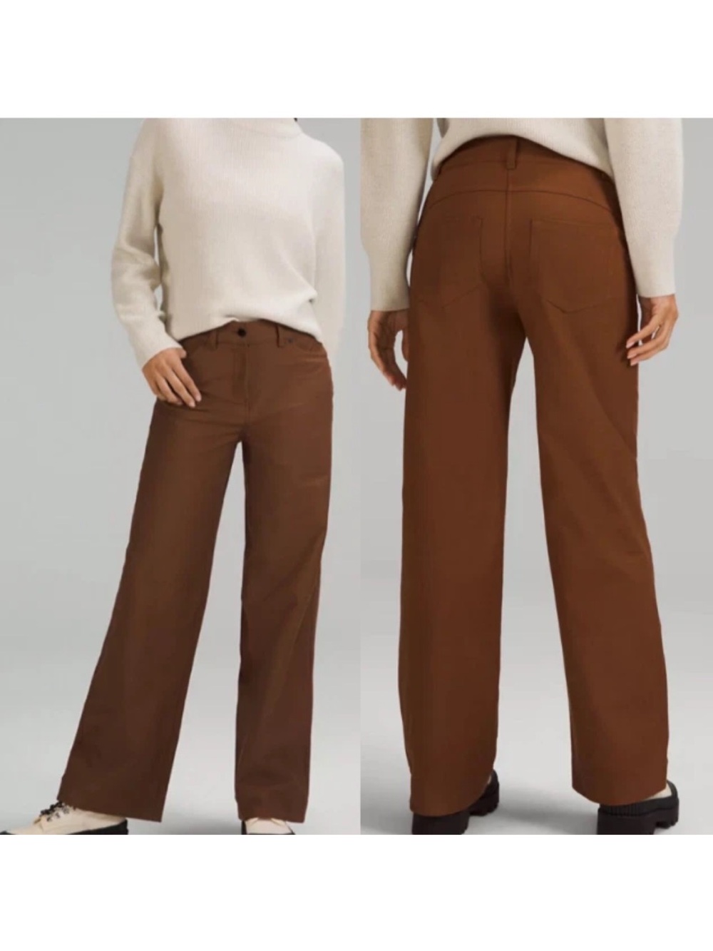 LULULEMON City Sleek 5 Pocket Wide Leg High Rise Pant Size 29 Roasted Brown - Picture 2 of 15